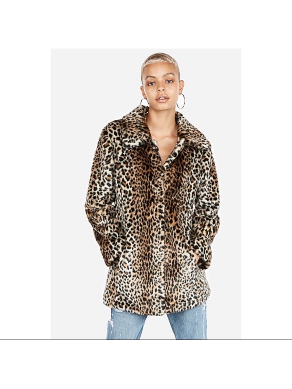 Express Leopard Print Faux Fur Coat Jacket Size Medium